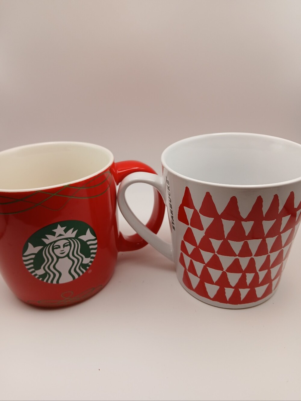 Starbucks Red and White Ceramic Holiday Mugs (Set of 2)